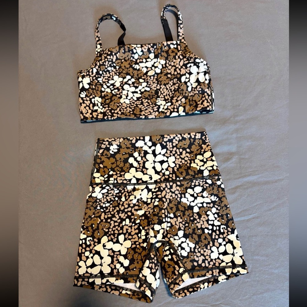 Aerie Brown and Cream Floral Bike Shorts Set
